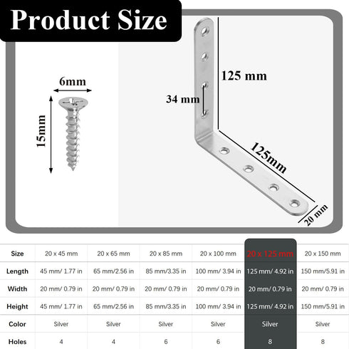 Wopanxye 12 Pack 20 125 mm Angle Corner Brackets for Shelf, x Stainless Steel Brace, Right Angle L-Shaped Sheet