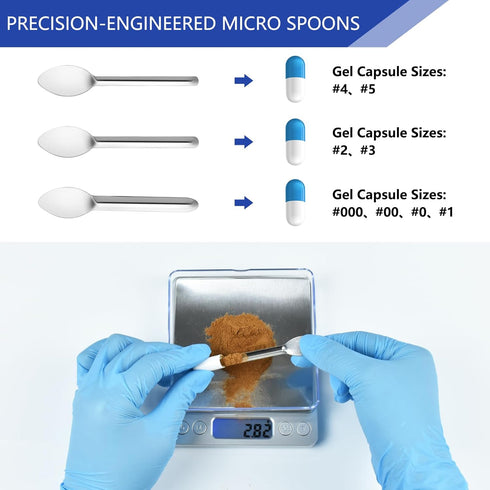 Artcome 12 PCS Capsule Filling Tool Kit for Pill Filler - Lab Scoops, Long Spoon, Herb Tamper, Ideal for Medication
