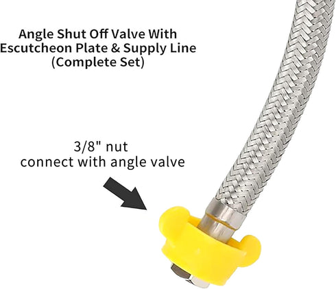 12inch Flexible Toilet Water Supply Line, Stainless Steel Braided Hose, 3/8 Female Compression x 7/8 Female Ballcock,