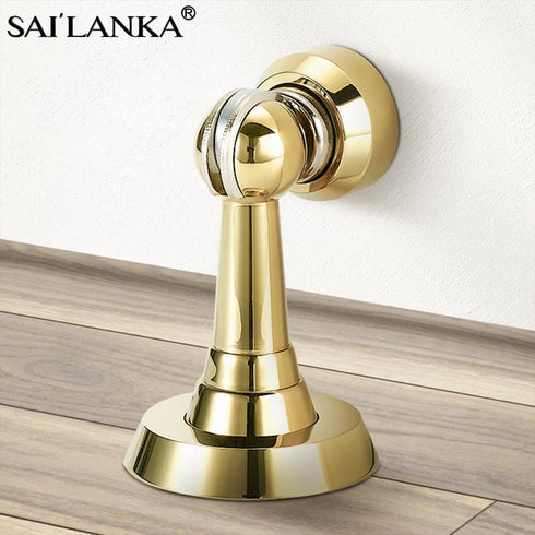 Heavy Duty Brass Magnetic Door Stop, Door Catch Holder with Screws for Wall & Floor Mount, 2P, Bright Gold