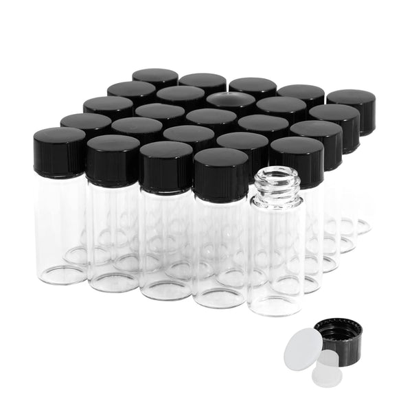 4ml Clear Glass Vials with Screw Caps, 1 Dram Small Liquid Sample Vial, Leak-Proof, 25PCS