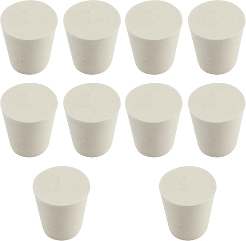 White Tapered Solid Rubber Stopper, Size 3# 0.9x0.7x1inch / 23x17x26mm, 10 per Package