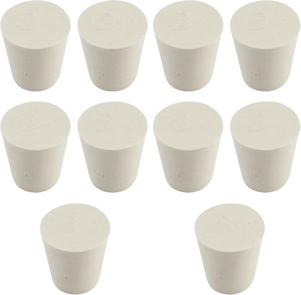 White Tapered Solid Rubber Stopper, Size 3# 0.9x0.7x1inch / 23x17x26mm, 10 per Package