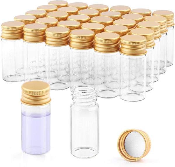 Wresty 10ml Mini Glass Jars, 30 Pcs Glass Vials with Aluminum Screw Caps, Empty Bottles for DIY Art Craft