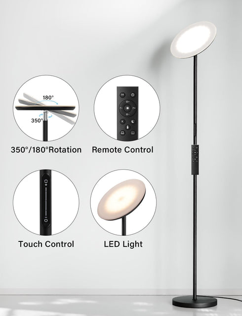 40W/2400LM Dimmable, 3 Modern LED Floor Lamp - Remote & Touch Control, Sky Torchiere Standing Lamp, Fully Color