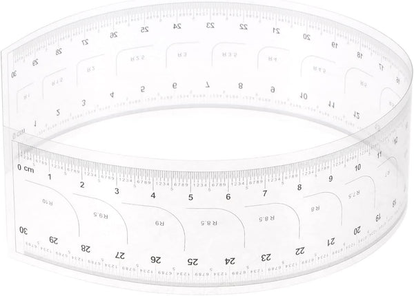 Film Flexible Ruler 30cm, 0.1mm Scale with R Angle, PET Plastic Covered Thickened Folding Straight Ruler