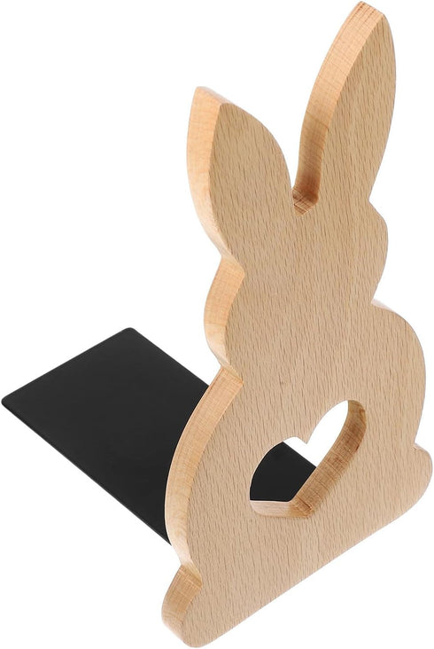 Charming Wooden Bunny Bookends for Desk Cute Rabbit Design Book Holder Shelf