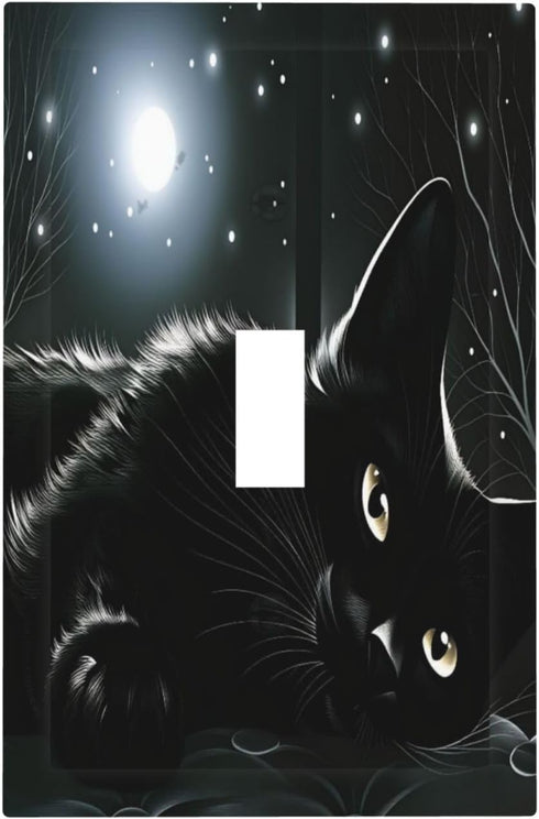 HTSAHKV Black Cat in Moonlight Wall Plate Light Switch Cover Single Gang Outlet