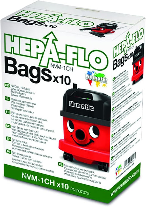 Numatic NVM-1CH HepaFlo' Disposable Filter Bags Pack; for "Henry" HVR200A, "Hetty" HET200A, "James" JVP180, and "Henry
