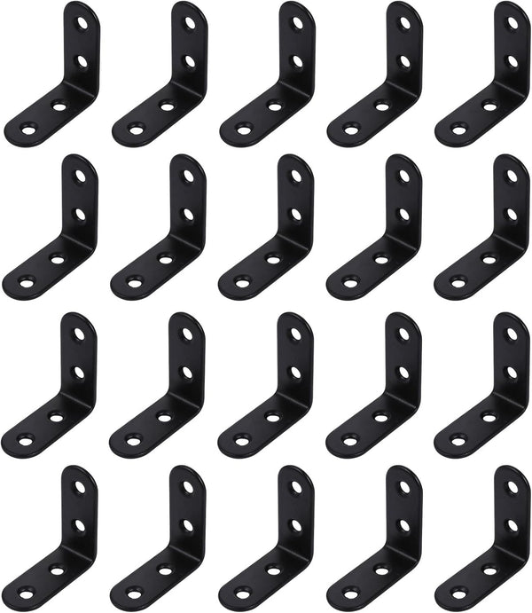 Luxshiny 20pcs Thickened Black Stainless Steel Corner Braces Heavy Duty Corner Shelf