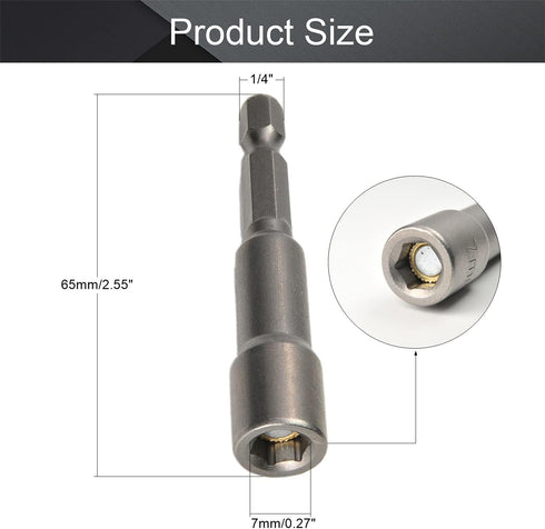 Utoolmart 1/4" Quick-Change Hex Shank 7mm Nut Setter Driver Drill Bit, 65mm Length, Metric With-magnetic 2Pcs by Utoolmart