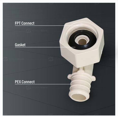 QQTM1212-5 Plastic Poly Alloy 90 Degree Swivel Elbow PEX x FPT Barb Pipe Fitting | 1/2'' x 1/2'' White (5 Pack)