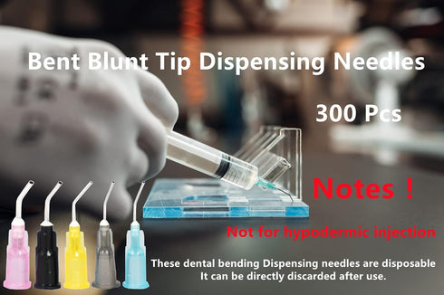 300 Pcs Bent Blunt Tip Dispensing Needles, Disposable Blunt Needle Tips for Oil or Glue Applicator