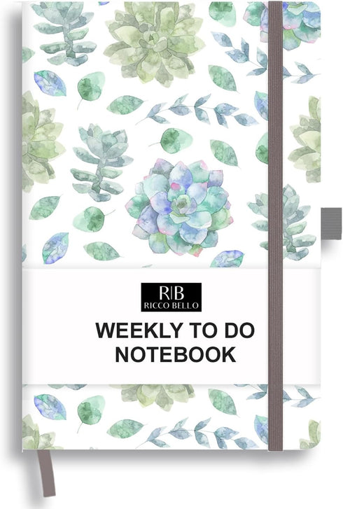 RICCO BELLO Undated Weekly Planner To Do Notebook - Hardcover for Work, School, Home with Pen Holder, Bookmark, Band
