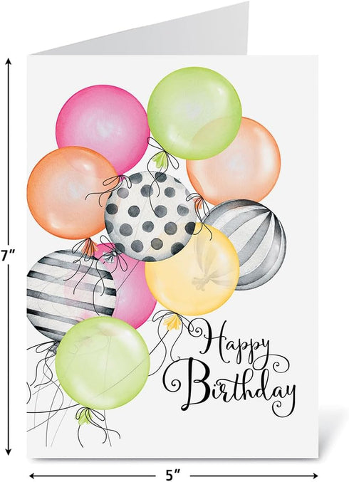 Striped Celebration Birthday Cards - Set of 8 (4 designs), Large 5" x 7" with Envelopes Included