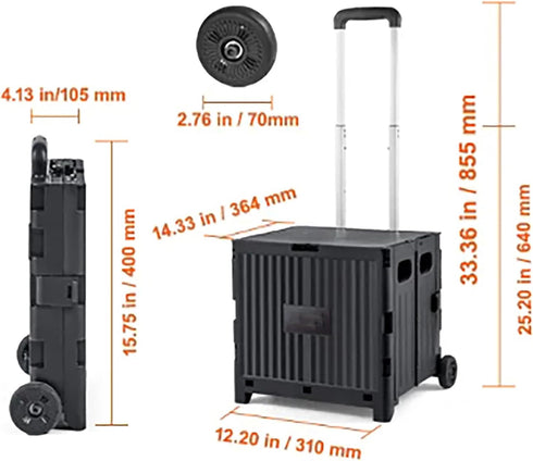 Generic 80 lbs 2 Foldable Utility Cart, Portable Collapsible Rolling Crate with Durable Heavy Duty Telescoping Handle