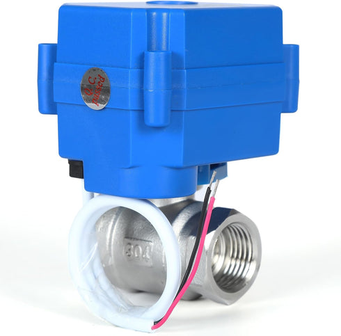 Motorized Ball Valve 3/4", Full Port Stainless Steel, 2 Wire Auto Return, Electric Shut Off, 9-24V AC/DC