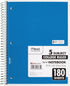 Mead 5 Subject Spiral Notebook, College Ruled, 180 Sheets, 10-1/2" x 8", Color Selected For You, 1 Count