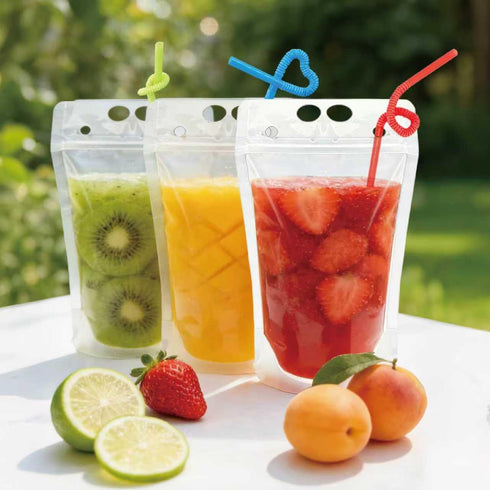 YSJFNVUI 100 Drink Pouches Straw Holes Reclosable Juice & Liquor Pouches for Adults | Drink Pouches for Adults Alcohol
