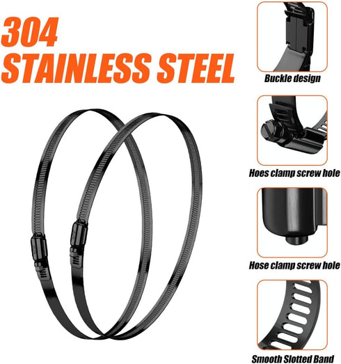 BOTTEN 4pcs Stainless Steel Hose Clamp, 4-5 Inch (105-127mm) Adjustable Worm Gear Assortment Kit