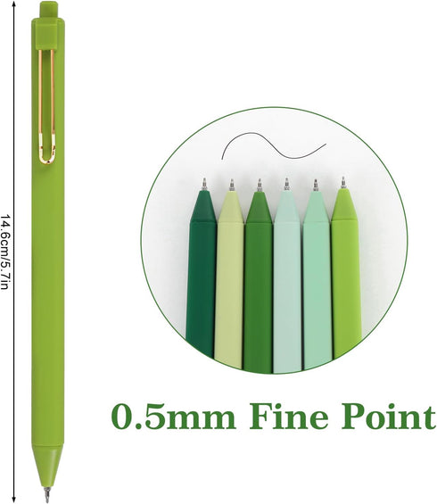 Whaline 12Pcs Black Ink Gel Pens Gradient Green Retractable Pens 0.5mm Fine Point Writing Pens Stationery Pens Set with Clip for School Office Supplies, 5.7 In
