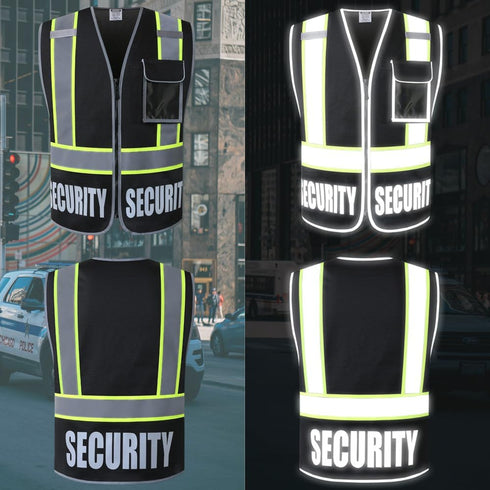 5 107-2015 (2/Black-22, Security Vest for Men Women Reflective Safety Vest with Pockets and Front Zipper Mesh High