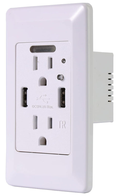 EG-U205 High Speed Dual USB Charger, 4.2A with 15A Tamper Resistant Wall Receptacle, 2 Outlets, White