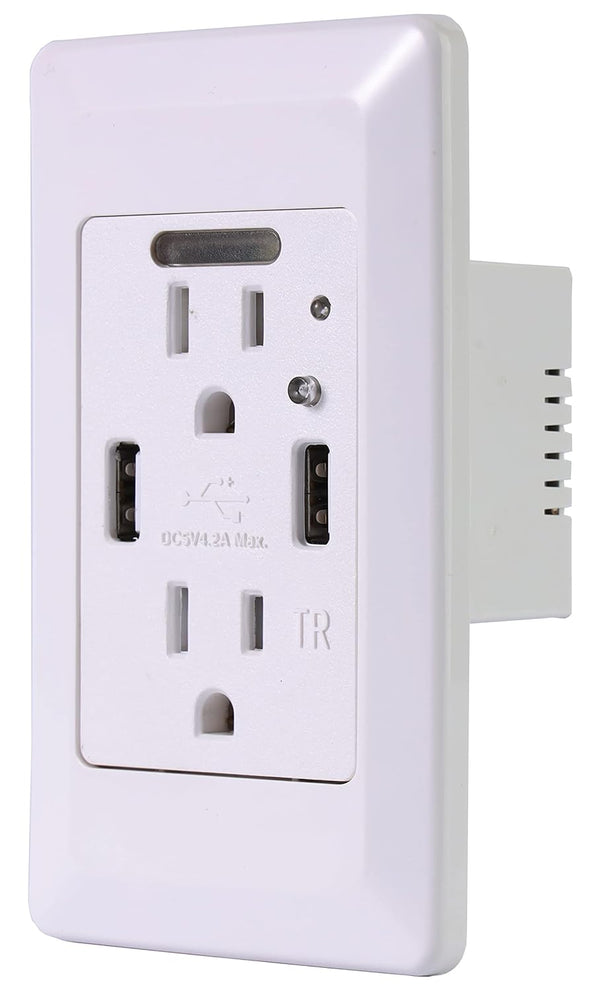 EG-U205 High Speed Dual USB Charger, 4.2A with 15A Tamper Resistant Wall Receptacle, 2 Outlets, White