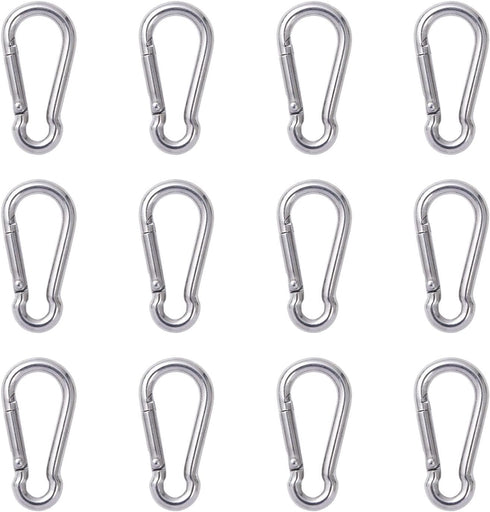 12 Pcs Small Carabiner Clip - Stainless Steel Spring Snap Hook for Dog Leash & Harness, Holds 150lbs (M4, 40mm)
