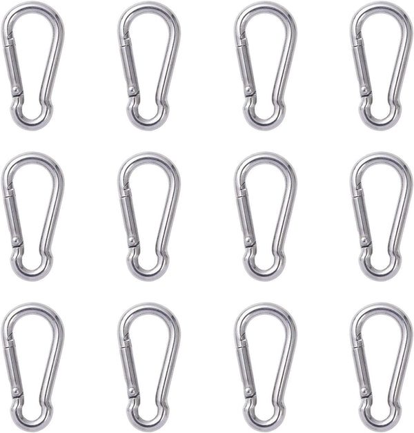 12 Pcs Small Carabiner Clip - Stainless Steel Spring Snap Hook for Dog Leash & Harness, Holds 150lbs (M4, 40mm)