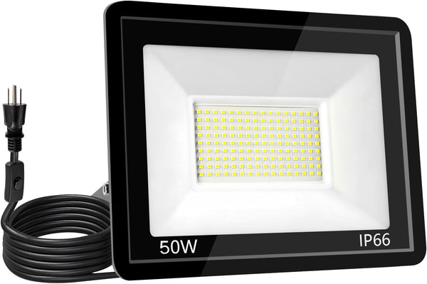 50W LED Flood Light Outdoor 6500K Daylight White,12000LM Super Brighter LED Work