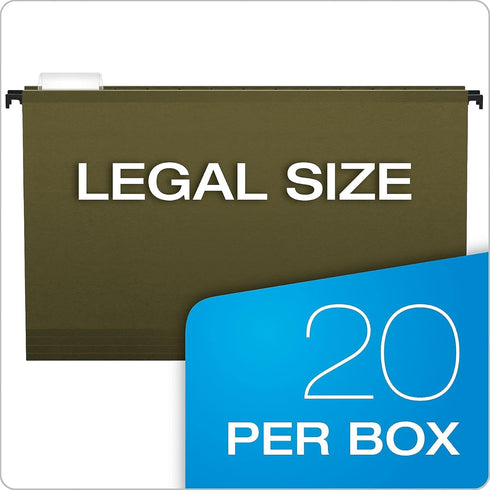 Pendaflex SureHook Reinforced Hanging File Folders, Legal Size, Standard Green, 20/BX (6153 1/5)