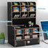 Wooden Desk Organizer with Drawer, Large Capacity DIY Pen Holder Storage Box for Office, Home, School Supplies, Black