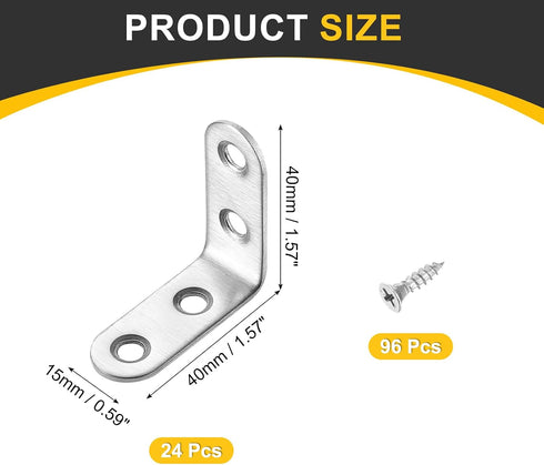 24Pcs 1.57"x1.57"x0.59" (40x40x15mm, uxcell L-Shaped Brackets Corner Brace, Corner Bracket Shelf Bracket Right Angle