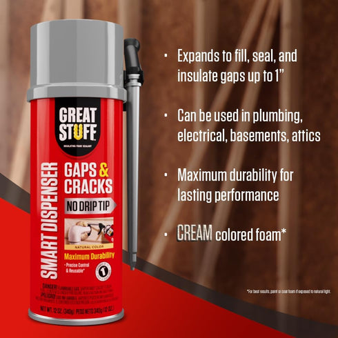 Great Stuff 99108824 Smart Dispenser Gaps & Cracks Cream, 12 Ounce