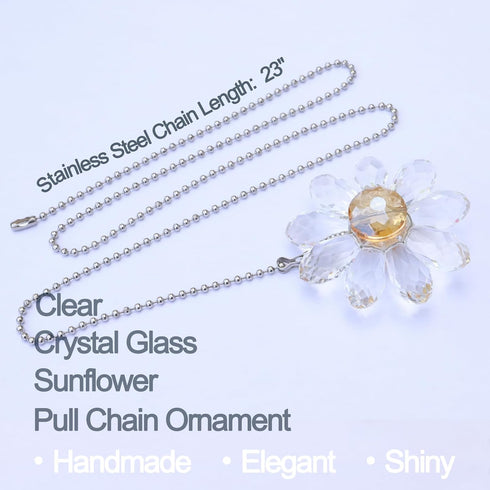 LFERS 2 1.8" 24" LEFERS Ceiling Fan Pull Chain, Pieces Crystal Glass Flower Pendants with Ceiling Fan Chain Extender