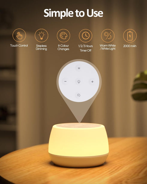 3 9 Dimmable, Kids Night Light Touch Modes & Colors Changing, Rechargeable Bedside Lamp Stepless Portable Touch Table