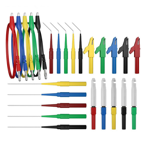 25pcs Test Lead Kit, 4mm Banana Plug to Alligator Clip Test Probes, Back Probe Kit for Multimeter Automotive Testing