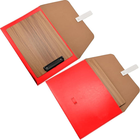 PU Leather A4 File Folder, Large Document Holder, Waterproof Envelope Case with Handmade Closure, Red