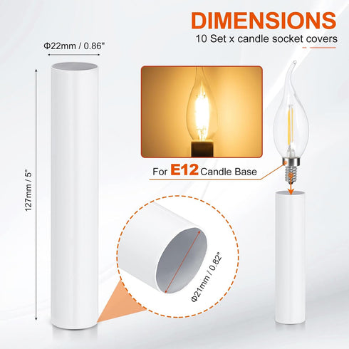 5" 10Pcs E12 Bulb PATIKIL Tall Candle Covers Sleeves, Metal Chandelier Socket Sleeves with Insulation Heat Shrinkable