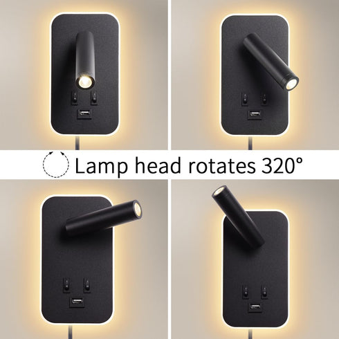AWEKLIY Wall Mounted LED Reading Light for Bed Headboard, Bedside Wall Sconces USB Charging, Night Light for Bedroom