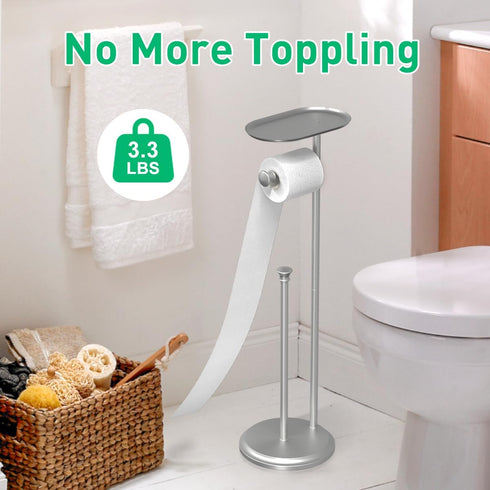 5 Freestanding Toilet Paper Holder with Shelf and Reserve for Small Bathroom Storage, Holds Mega Rolls/Phone/Wipes