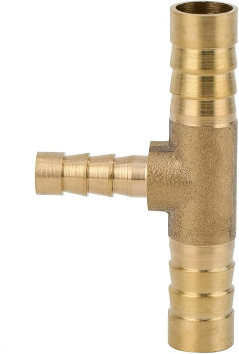 Closmos 2pcs Brass Hose Barb Reducer Tee, 5/8" x 3/8" x 5/8" Barbed 3 Ways Connector with Hose Clamps