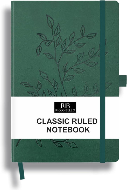 RICCO BELLO Classic College Ruled Notebook, Faux Leather Hardcover Journal for Work, 192 Lined Pages, 5.7 x 8.4-Inches