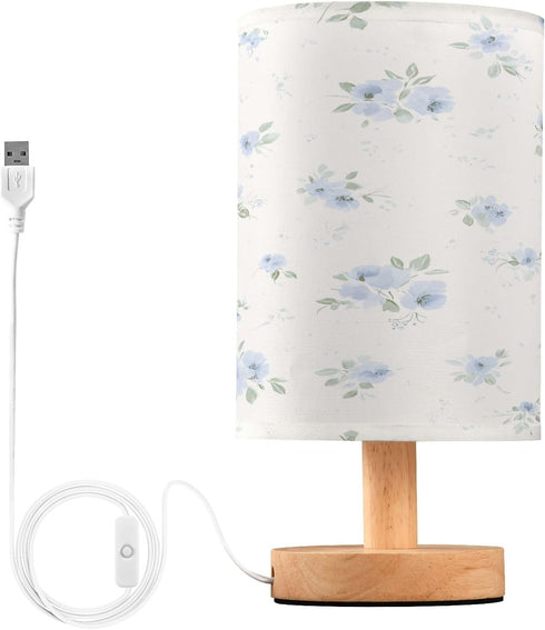Bolaz Small Table Lamp for Bedroom Blue Small Floral Pattern Table Lamp Nightstand