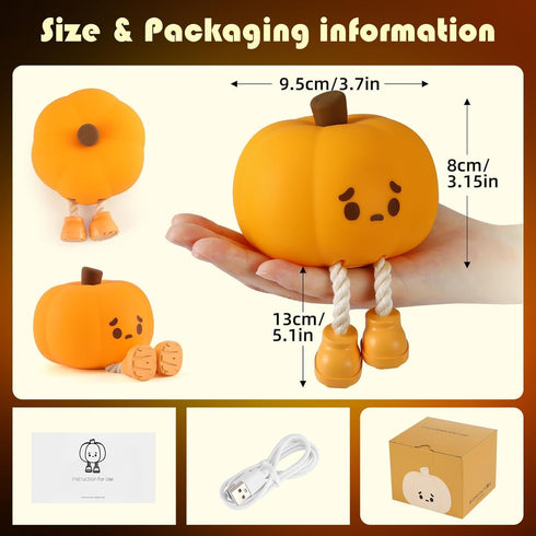 LONRISWAY Dimmable Pumpkin Night Light for Kids, Rechargeable LED Desk Lamp with Touch Control, Soft Silicone Nursery