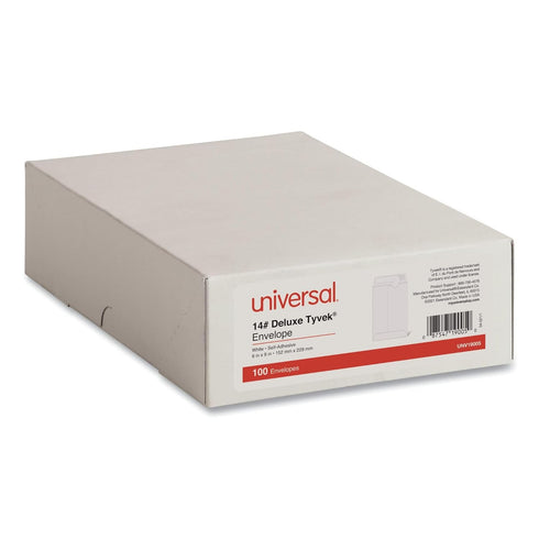 Universal Deluxe Tyvek Envelopes, 1 Square Flap, Self-Adhesive Closure, 6 x 9, White, 100/Box