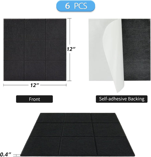 BXI Felt Bulletin Board - 12 X 12 X 3/8 Inches 6 Pack Self-Adhesive Vision Board, Thick Sturdy Pin Board with Beveled Edge for Home Office Classroom Wall Decoration (Sudoku, Black) by BXI
