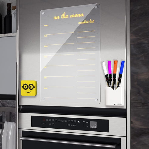 Magnetic Dry Erase Board Menu, Clear Acrylic Whiteboard Menu 17"x12" with 4 Dry Erase Markers