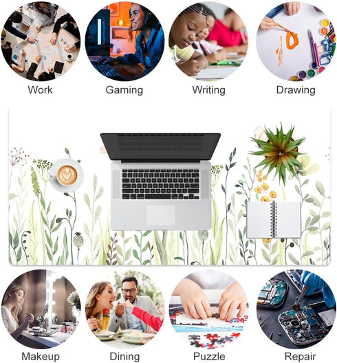 QIYI Large Mouse Pad for Desk, Floral Computer Desk Mat for Keyboard and Mouse, Non-Slip Rubber Base, Waterproof